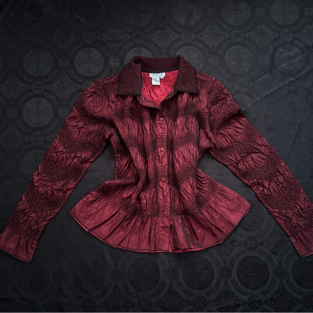 vampy goth iridescent red and black mesh blouse